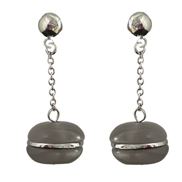 Roberto by RFM Chain Drop Earrings – Glossy Gray Beads and Silver Tone Chain - Picture 1 of 7